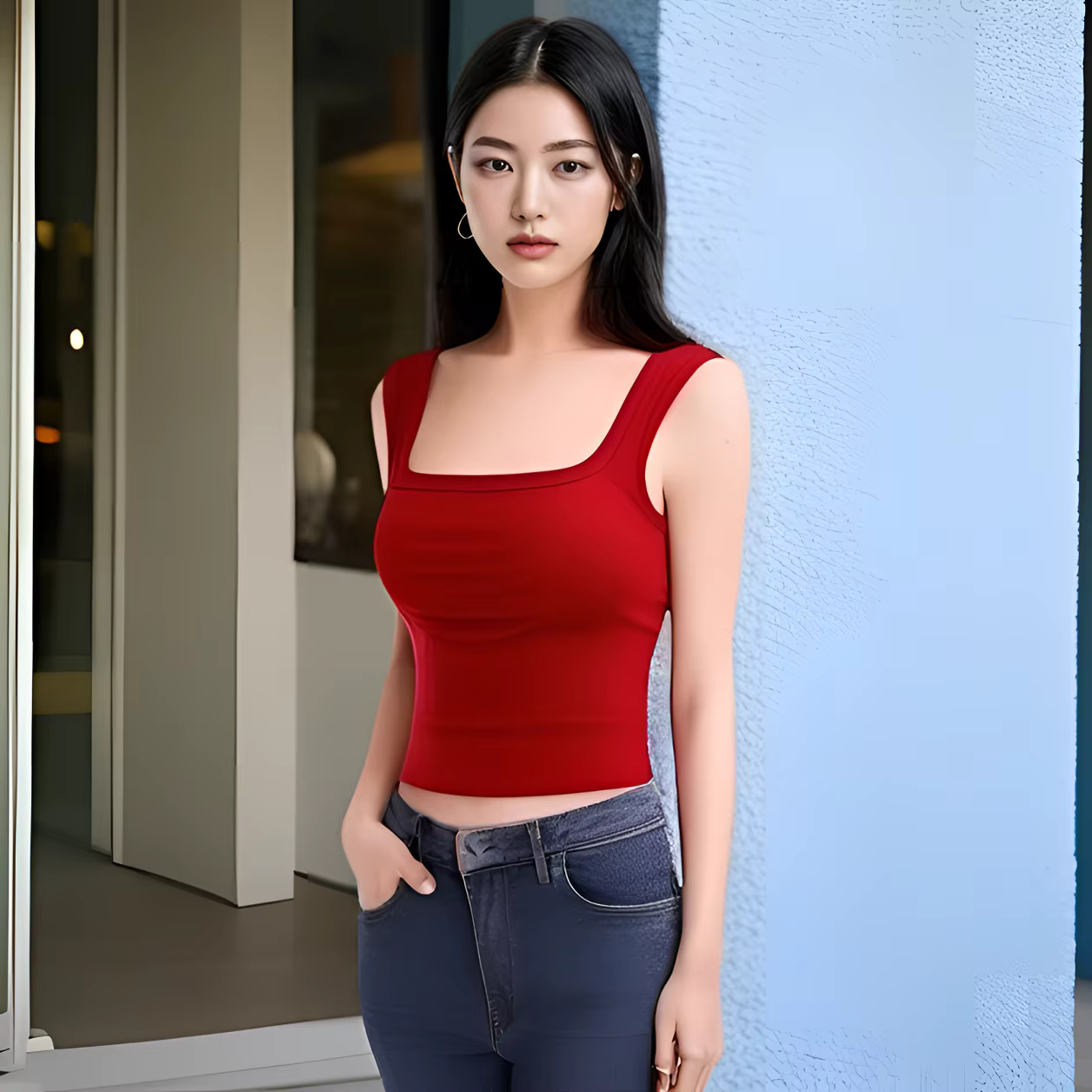 French-style Slimming square Collar Wide Shoulder Strap Short tank Tops Camisole Vest Women Summer Cover Flesh Design