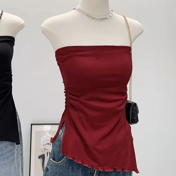 Sexy Beach Girl's Wear Breathable Irregular Pleated Design Camisole Top Women's Summer Outerwear Cotton 