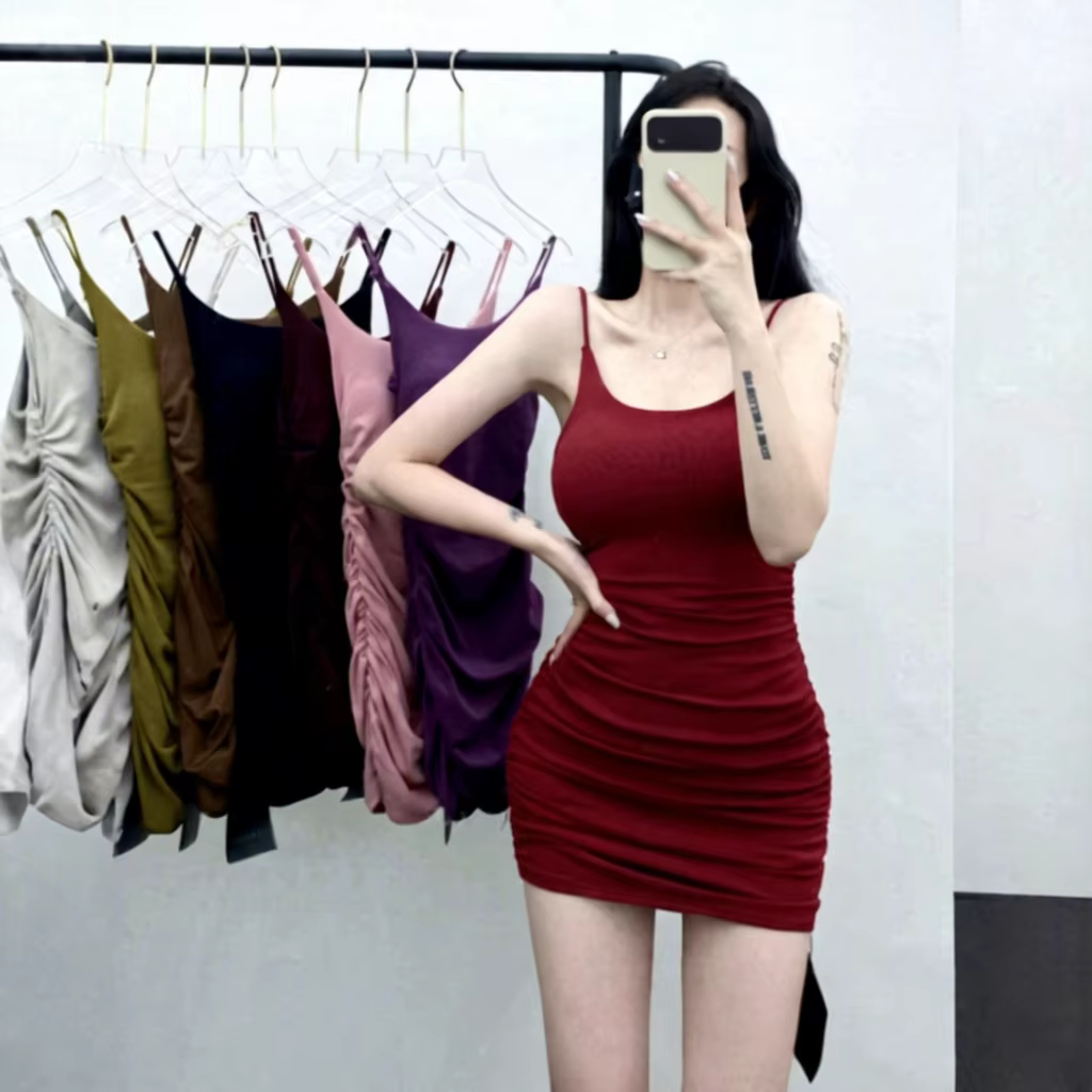 Sexy Casual Breathable Women's Spring Autumn Camisole Dress & Hip-Hugging Skirt Set Slim Fit Bodycon Inner Wear Top for Day Use