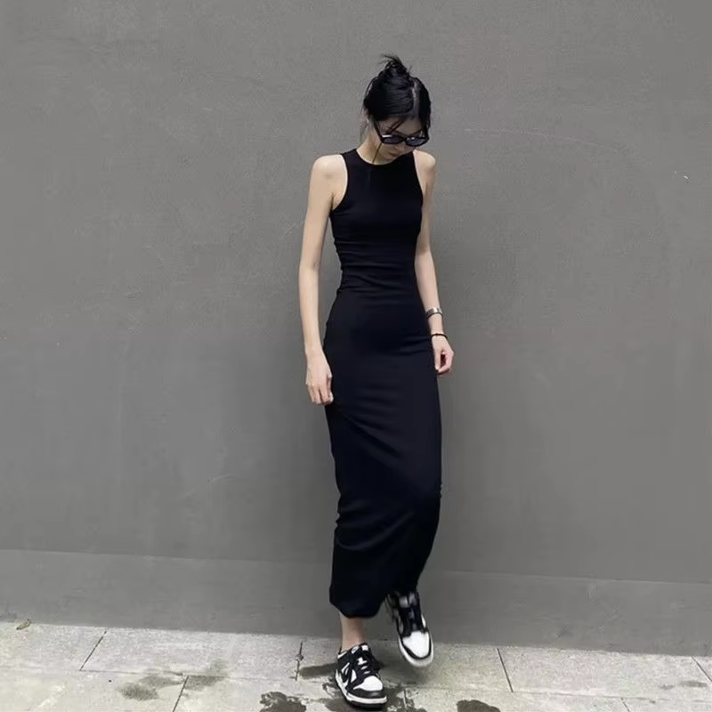 Summer New Style Solid Casual Maxi Breathable Spandex Slim-Fitting Party Vest Dress Hot Girl Style Extended