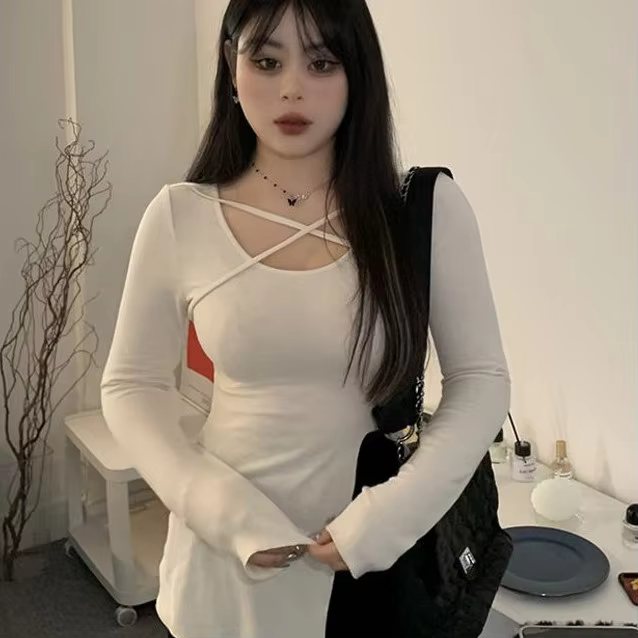 Spring and Autumn Sweet Spicy Style Interior T-shirt Design Western Style Long Sleeve High Elasticity Top Women's Wear Clothing